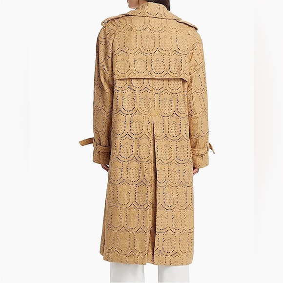 ☔️ FARM Rio for Anthropologie Womens Cottagecore Eyelet Beige Trench Coat Medium - Picture 7 of 16